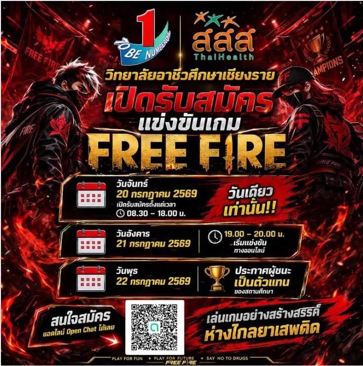 เปิดรับสมัครแข่งขันเกม Free Fire เพื่อคัดเลือกเป็น ตัวแทนของสถานศึกษา เข้าร่วมการแข่งขัน ชิงถ้วยพระราชทาน 🏆